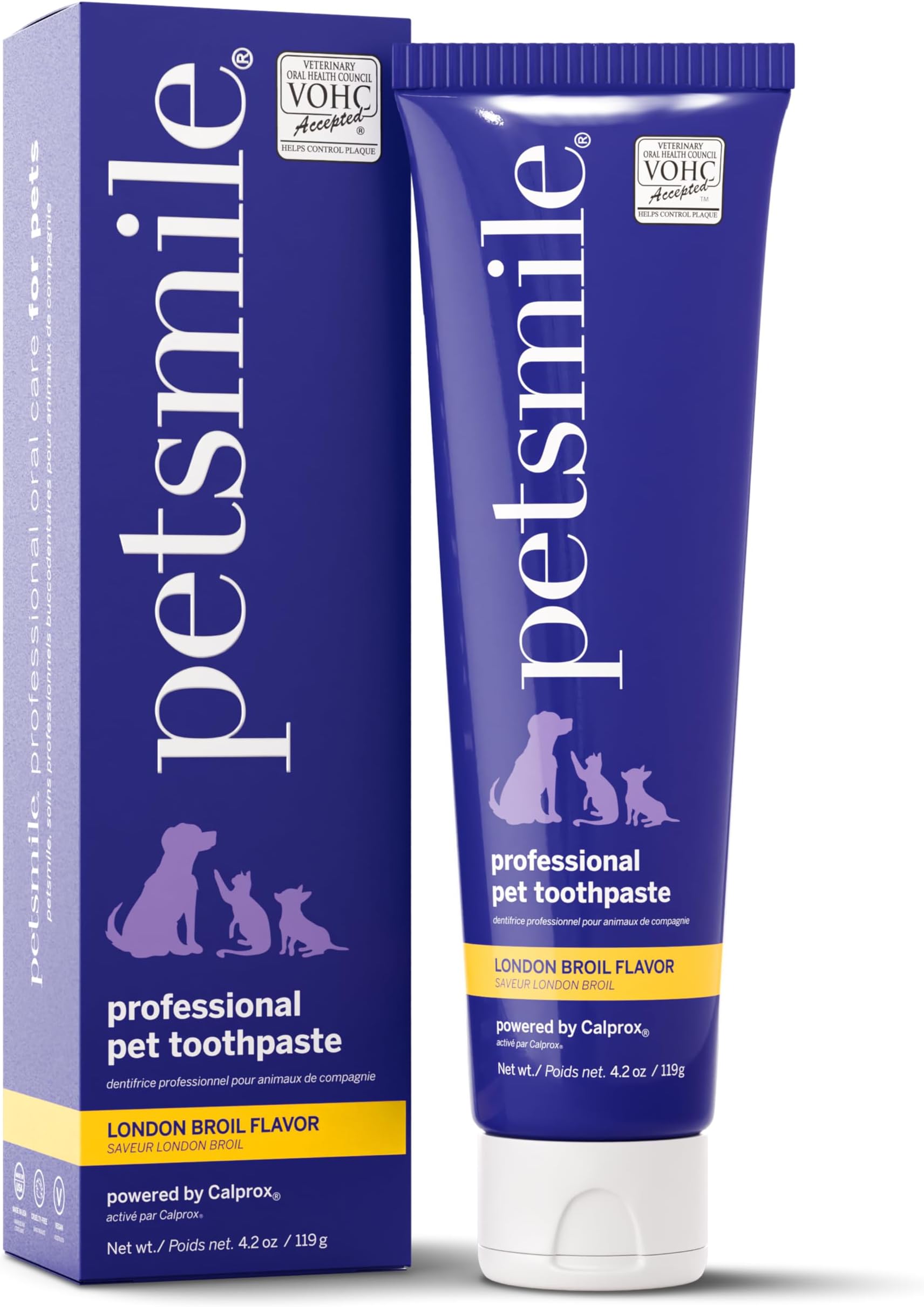Professional Pet Toothpaste for Cats & Dogs - VOHC Accepted Toothpaste - Clinically Proven to Control Plaque & Tartar Calprox Formula (London Broil, 4.2 Oz)