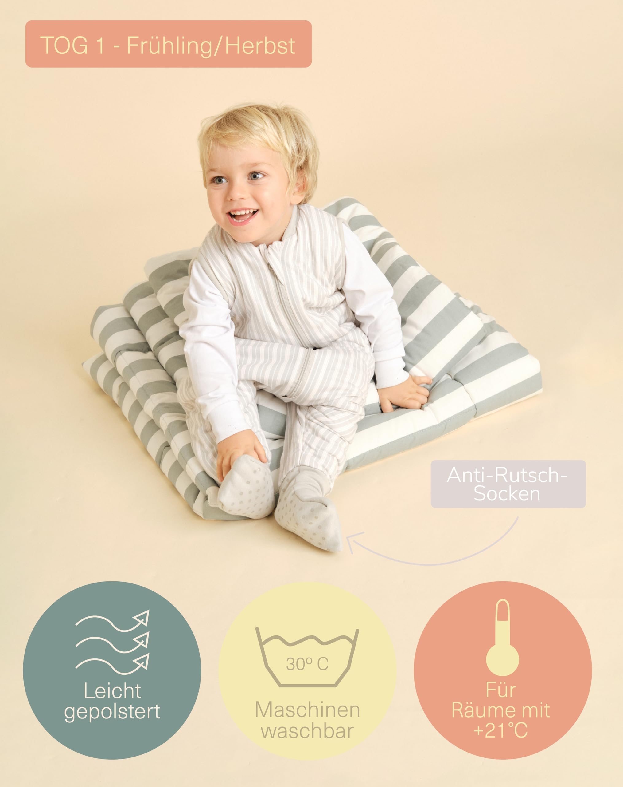 molis&co - Baby Schlafsack mit Füßen und Socke -Ideal für Frühling und Herbst - Babyschlafsack mit Beinen 1 tog - 100% Baumwolle (Oeko-TEX 100), Premium Qualität
