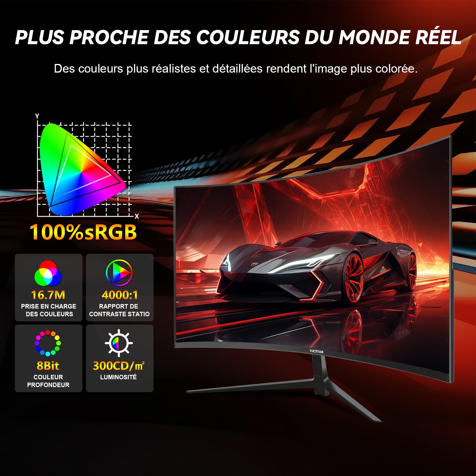 VJCSTAR Écran PC Gamer Incurvé QLED 27 Pouces, 280 Hz, FHD 1080p, 1 ms