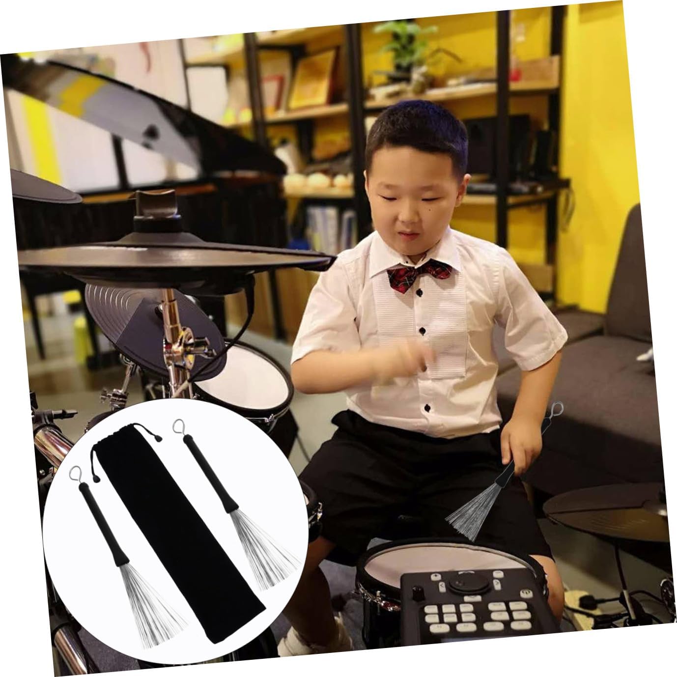 BESPORTBLE Metal Drum Brush Retractable Bristles for Drums Jazz Percussion Includes Drawstring Bag