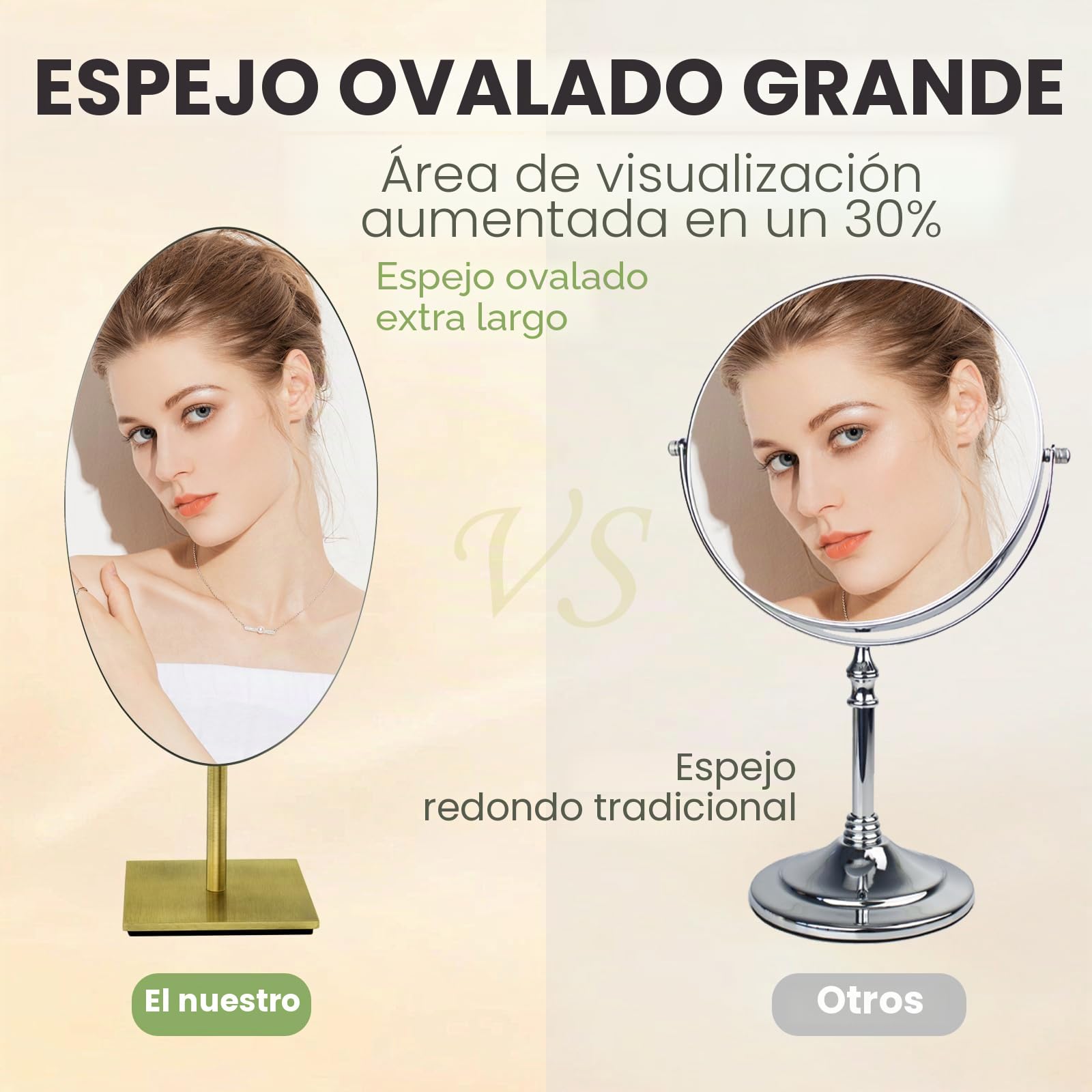 Nicesail Espejo de Mesa Dorado Oval Espejo Maquillaje de Alta Gama Latón 360° Giratorio Espejo Tocador Unilateral para Baños,Hoteles,Joyerías,18 * 30cm