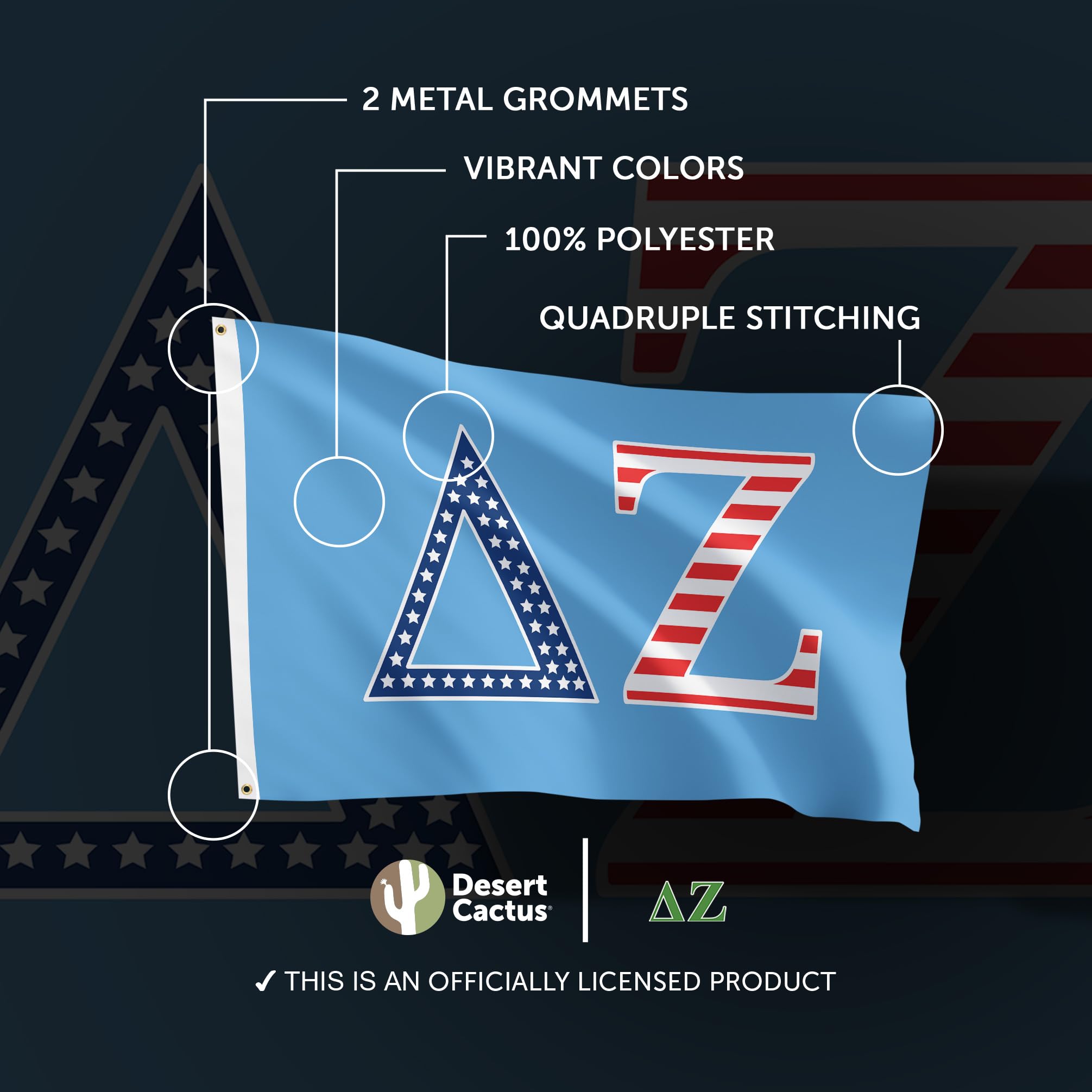 Desert Cactus Delta Zeta Sorority Flagge – 3x5 Fuß, Offiziell Lizenziert, Aus 100% Polyester Für Innen- & Außenbereich