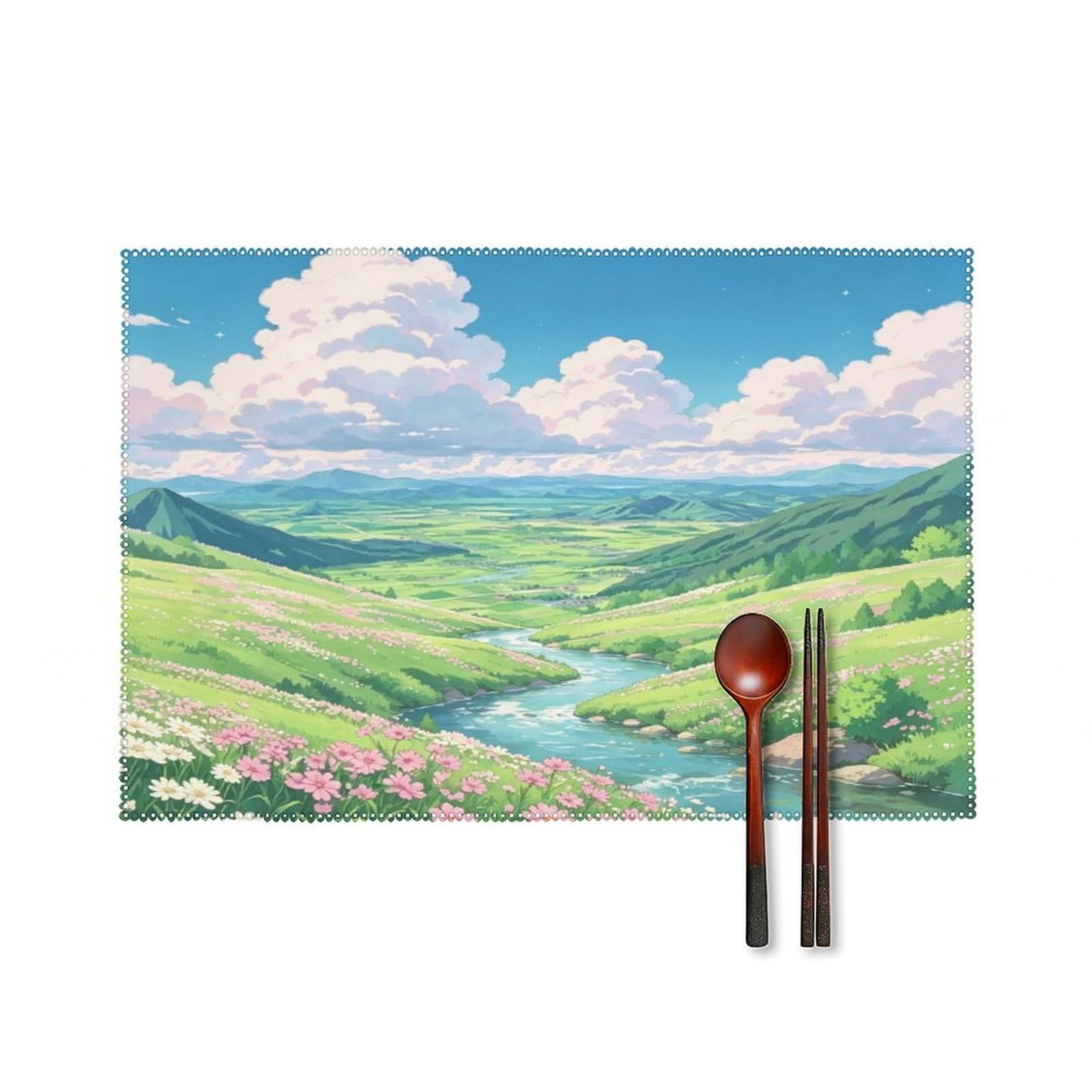 Fodpand Style Blue Sky Flowers Placemats Set Of 4 Place Mats Table Mats