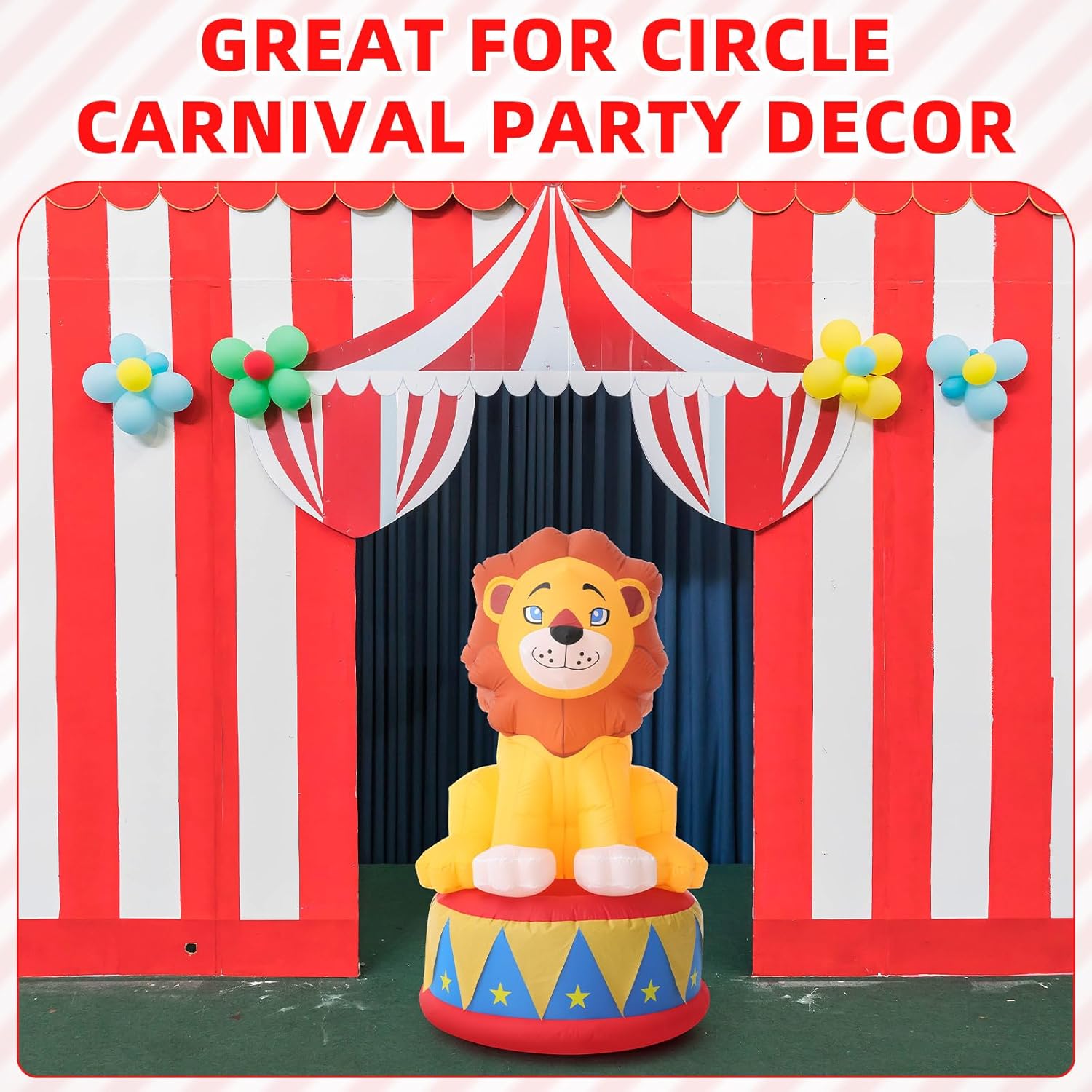 Silipull LED 5 FT Inflatable Lion for Circus Carnival Party Outdoor Decorations, Carnival Theme Birthday Party Blow up Animal for Outdoor Indoor Pool Yard Decorations