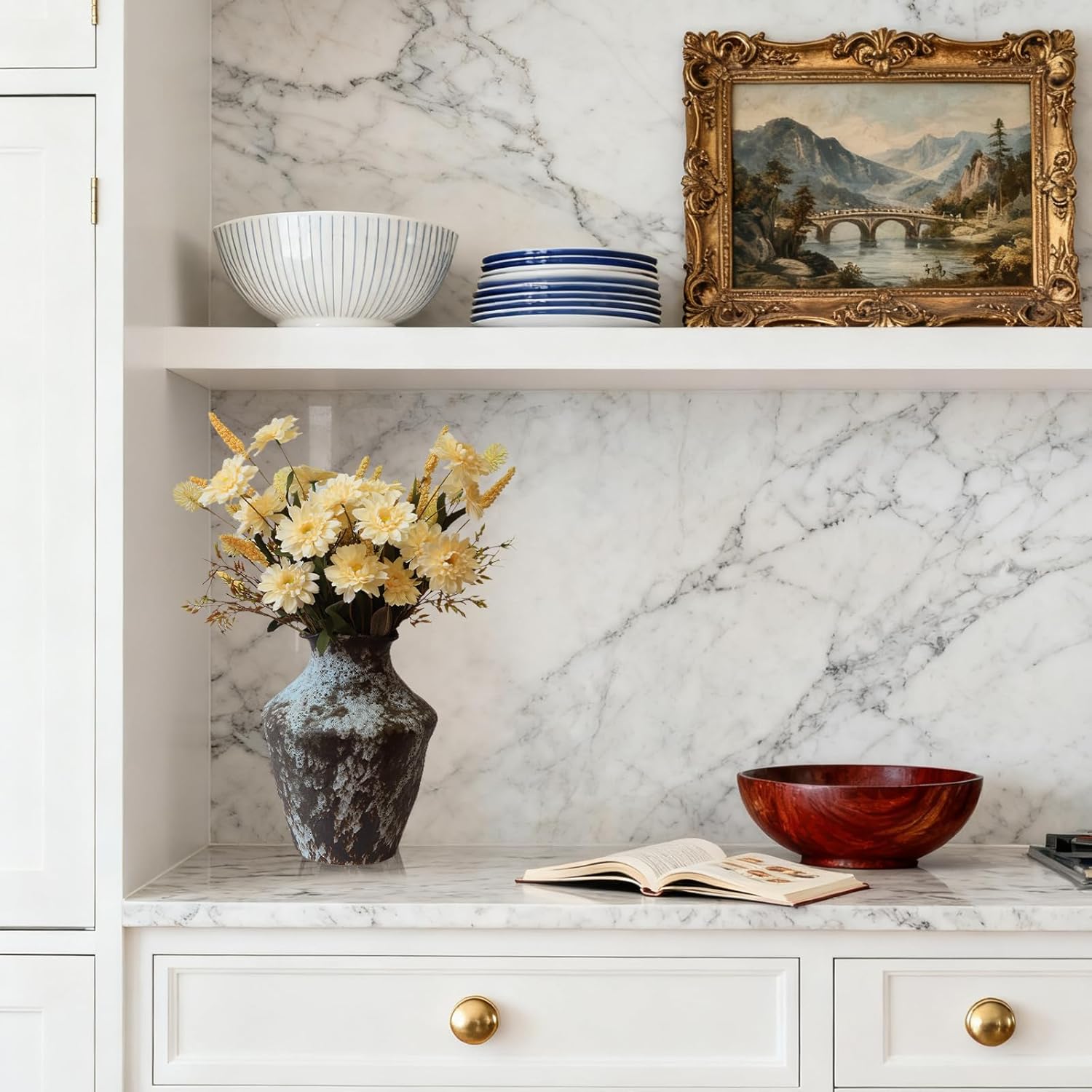 KBREE Artificial Mums Bouquets Faux Daisy Flowers, 4 Bunches Handmade Flowers, 17.7" Natural Farmhouse Mums Bouquets for Winter Home Decor, Indoor Decor & Table Centerpieces(Pale Yellow) - Image 5