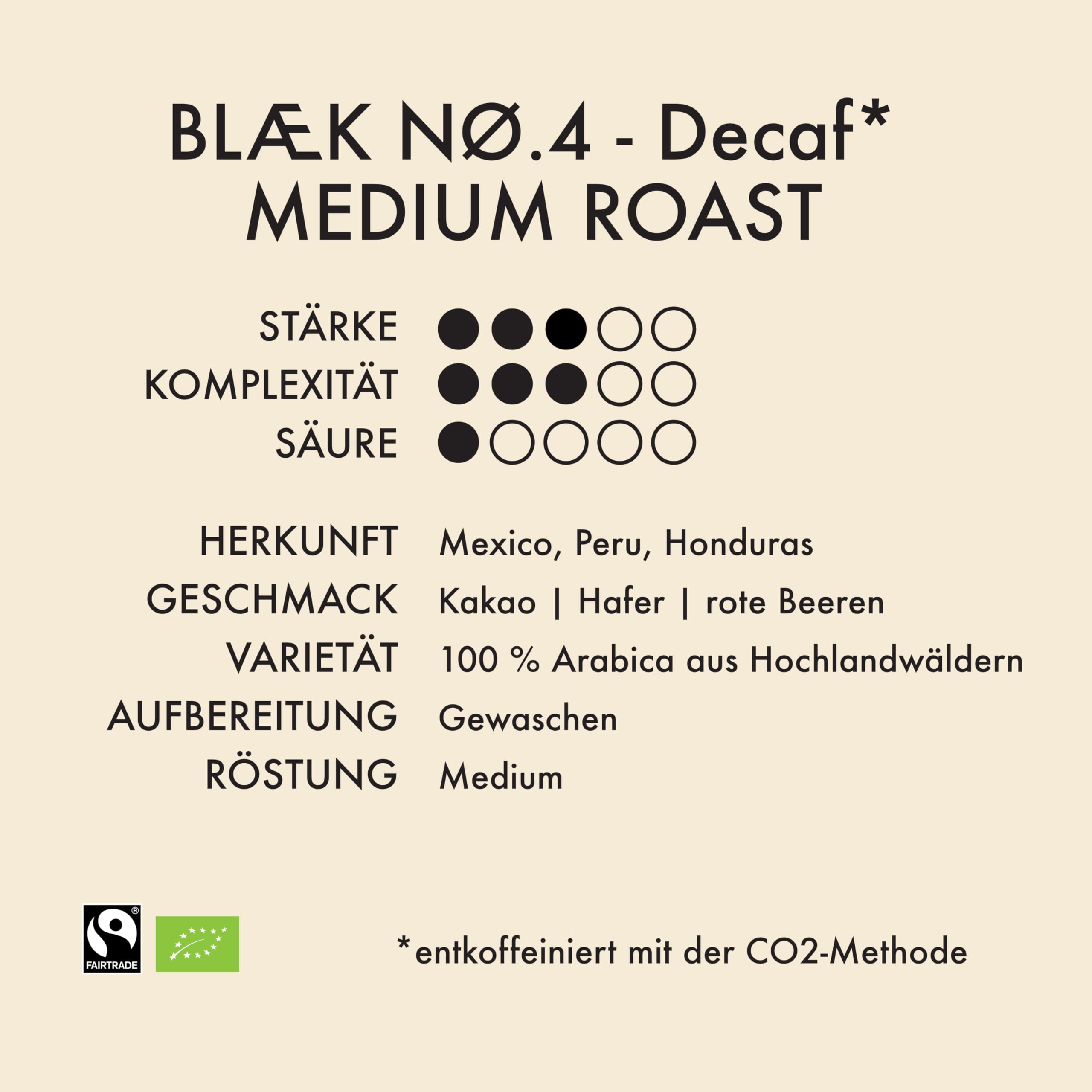 BLÆK Specialty Bio Instant Kaffee Decaf: Blaek Nø.4 entkoffeiniert | löslicher Premium Coffee To Go 6er Set 60g Bag koffeinfrei säurearm & mild | Arabica Hochland Kaffeebohne Medium Roast