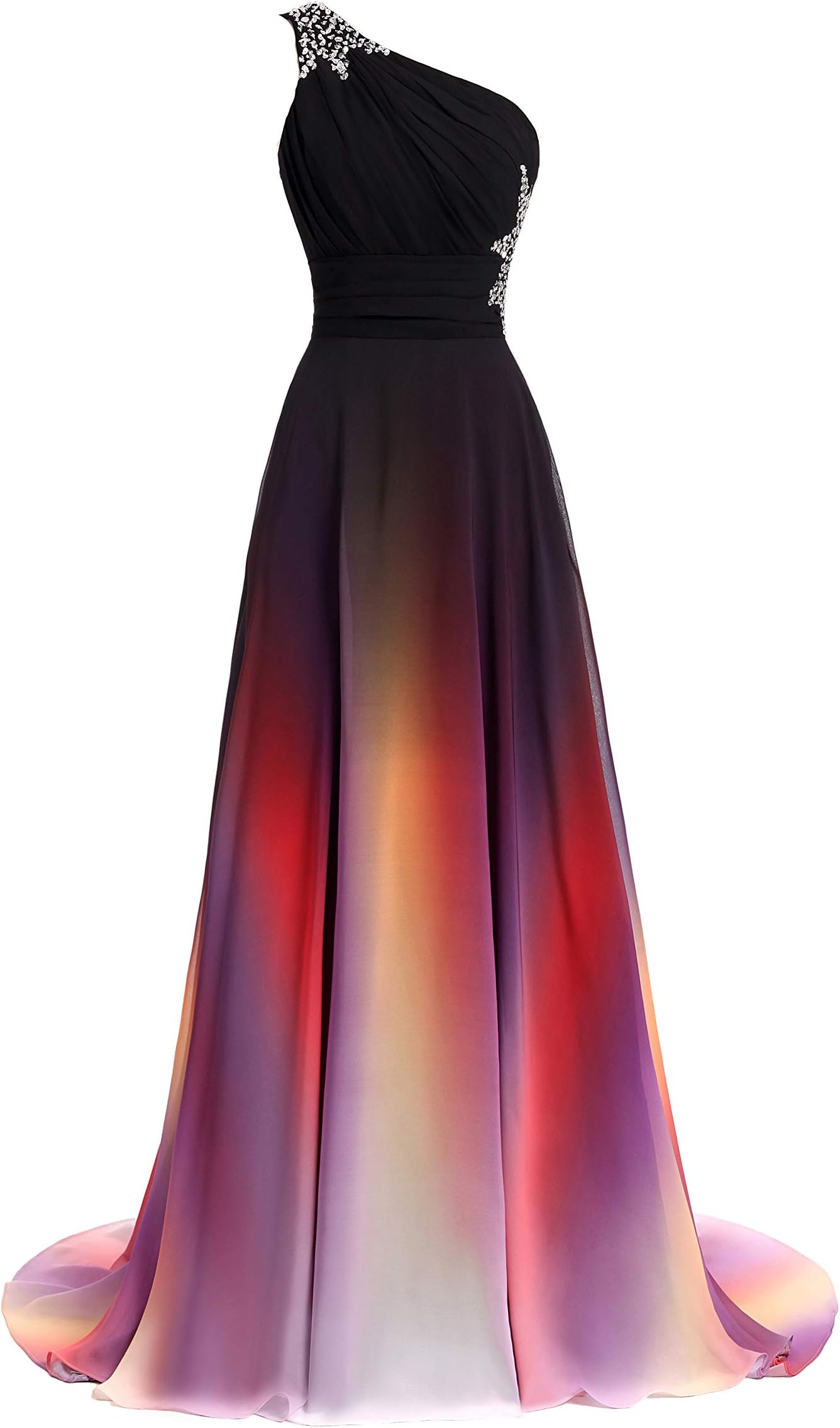 AngelaWomen's One Shoulder Ombre Long Evening Prom Dress Wedding Party Gowns