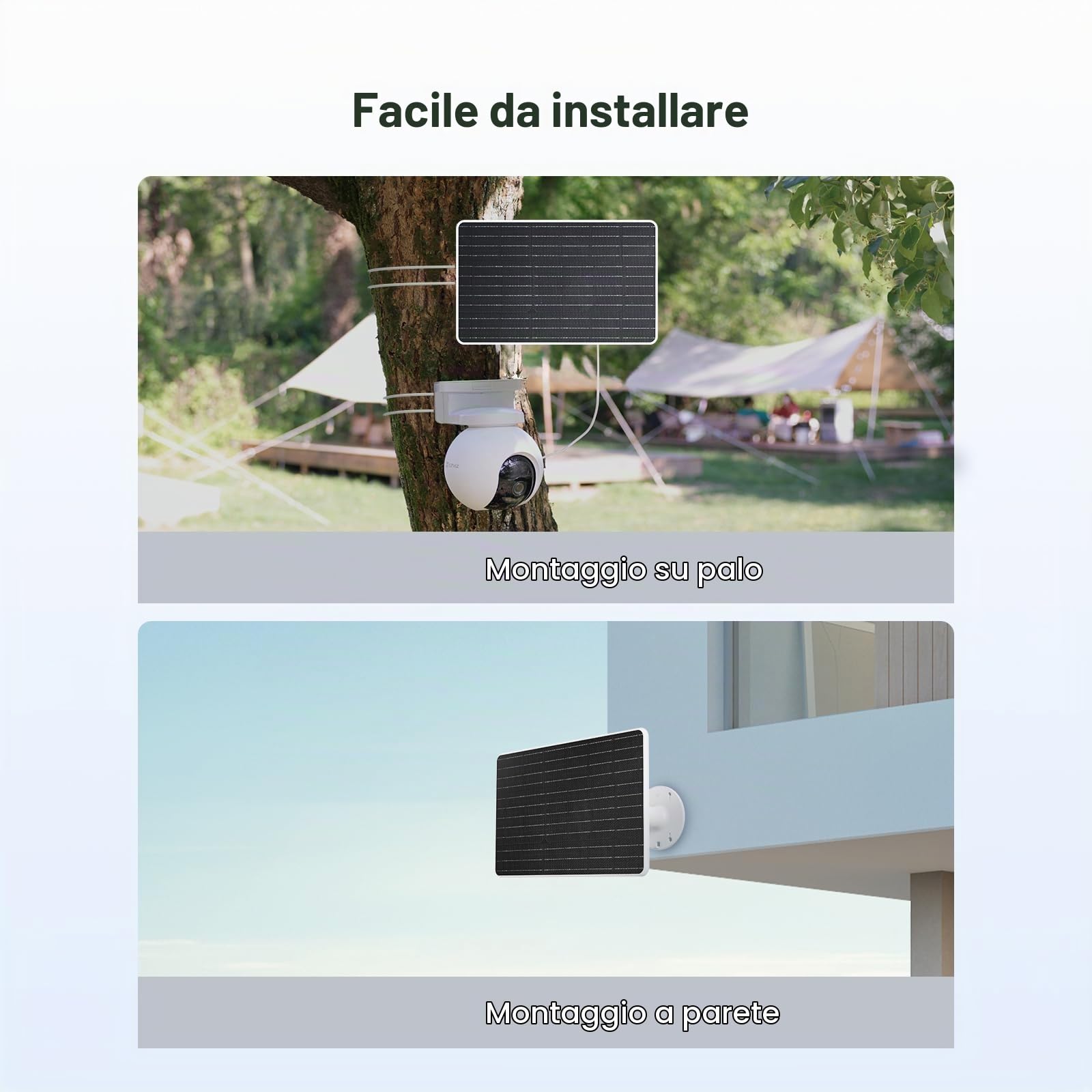 EZVIZ Pannello Solare di Ricarica, Progettato per Le telecamere Batteria BC1C (eLife), BC1 e C3A, Impermeabile, Montaggio Regolabile (con Cavo di 4 Metri), Alimentazione Continua
