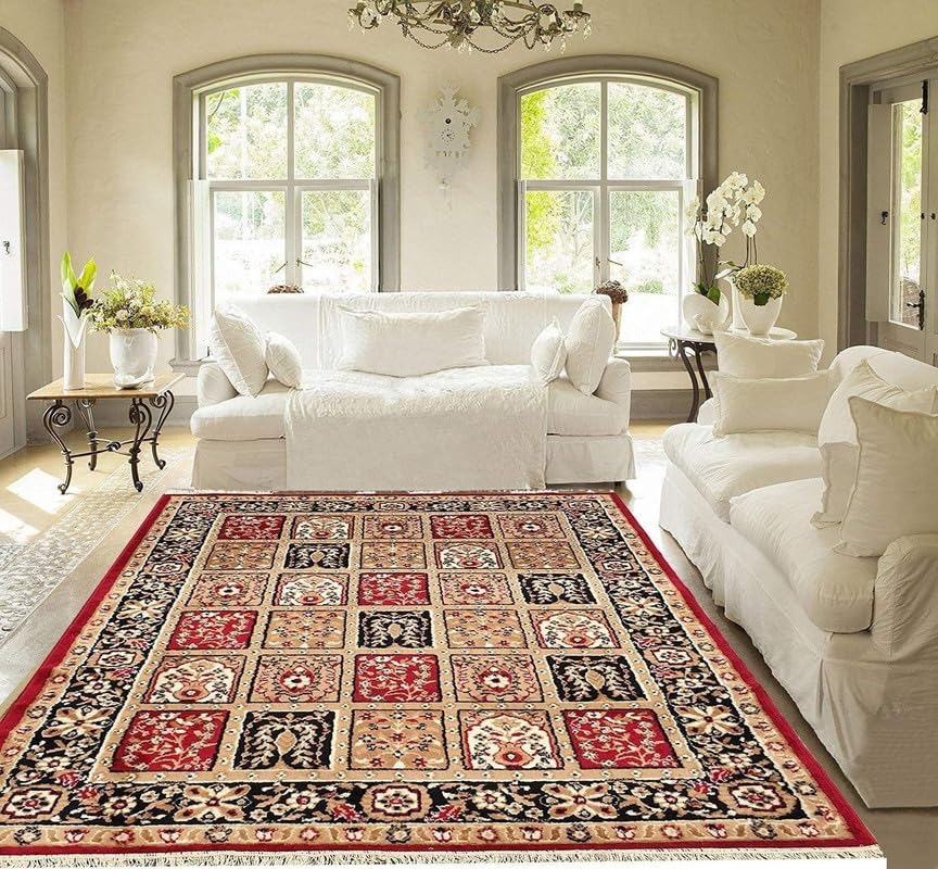 Image of Floral Design Acrylic Polyester Carpet for Living Room 12x15 Feet Color Red(360x450Cm), Large Rectangle