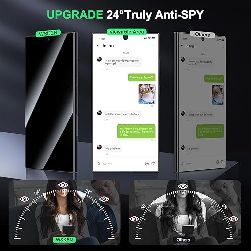 Miniatura 2 de WSKEN Protector de pantalla de privacidad para Samsung Galaxy S24 Ultra, 24 grados eliminación automática de polvo soporte de desbloqueo de huellas