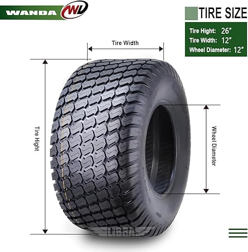 Miniatura 4 de WANDA 26X12-12 Lawn Mower Tractor Cart Turf Tires 4 Ply 26x12x12 -Set 2-13056