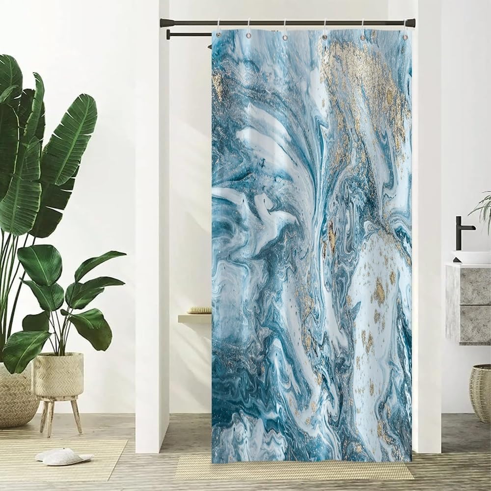 Xiaoterna Blue Marble Shower Curtain Modern Concise Design Waterproof Bathroom Curtain Abstract Contemporary Aesthetic Washable Mildew Resistant Polyester Fabric Bathroom Decoration 90x180cm โ image 1