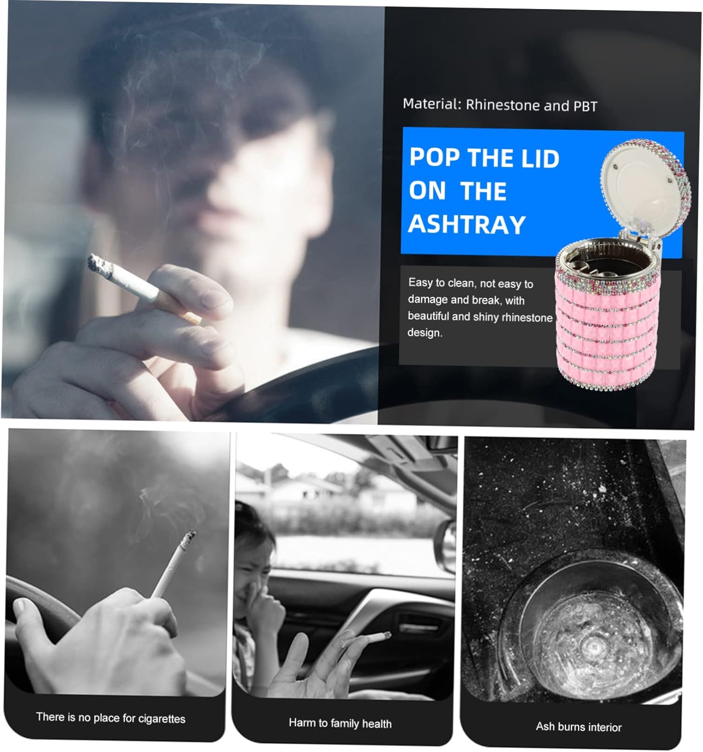 Led Light Car Ashtray Travel Portable Decorative Auto Ashtray Lid Sealing Smoke Prevention