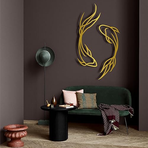 Miniatura 5 de Decoración de pared de peces de metal, arte de peces de Feng Shui Koi, decoración de metal, arte de pared de metal Yin Yang, regalo de inauguración