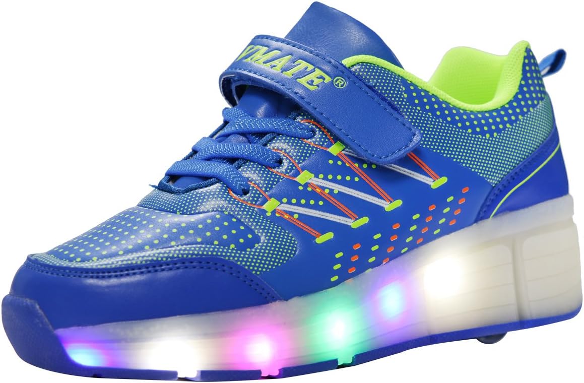 VMATE PU Blue Boy Girl LED Light Up Roller Wheel Skate Sneaker Sport Shoes Dance Boot