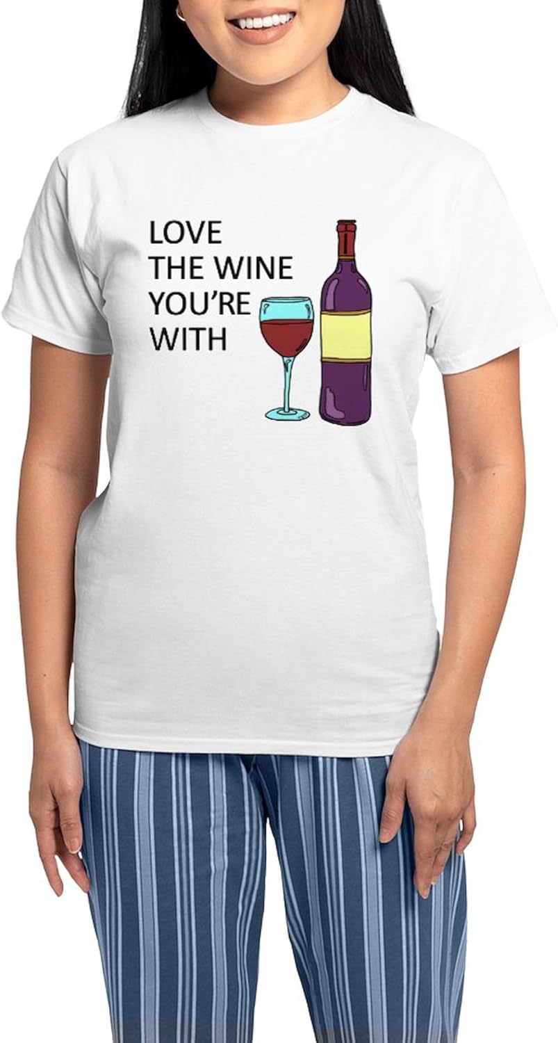 CafePress Love The Wine Youre with Pajamas Women's Novelty Cotton Pajama Set, Comfortable PJ Sleepwear