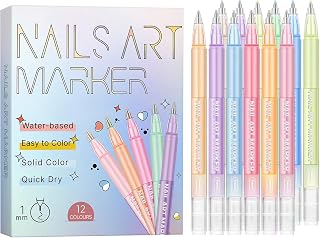Nail Art Pens Set,2026 New 12 Colors Nail Art Pens Set,Fine Tip Nail Art Pen 1mm,Nail Art Pen Set for Beginners,Portable Nail Art Tools for Home Salon (Pack of 1)