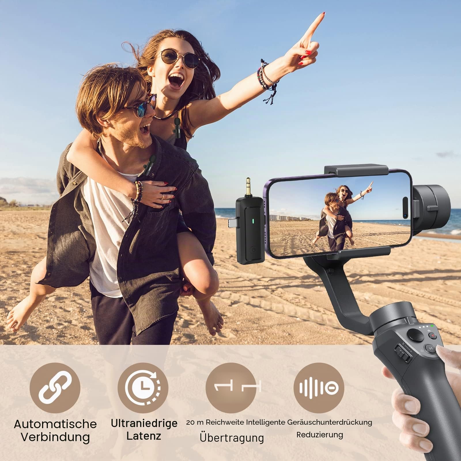 HMKCH Kabelloses Lavalier Mikrofon für iPhone/Android Telefon/Kamera/Computer/Laptop, Professionelles Mini Ansteckmikrofon mit USB-C/3,5 mm/USB-Stecker für Videoaufzeichnung, Vlog, YouTube, TikTok