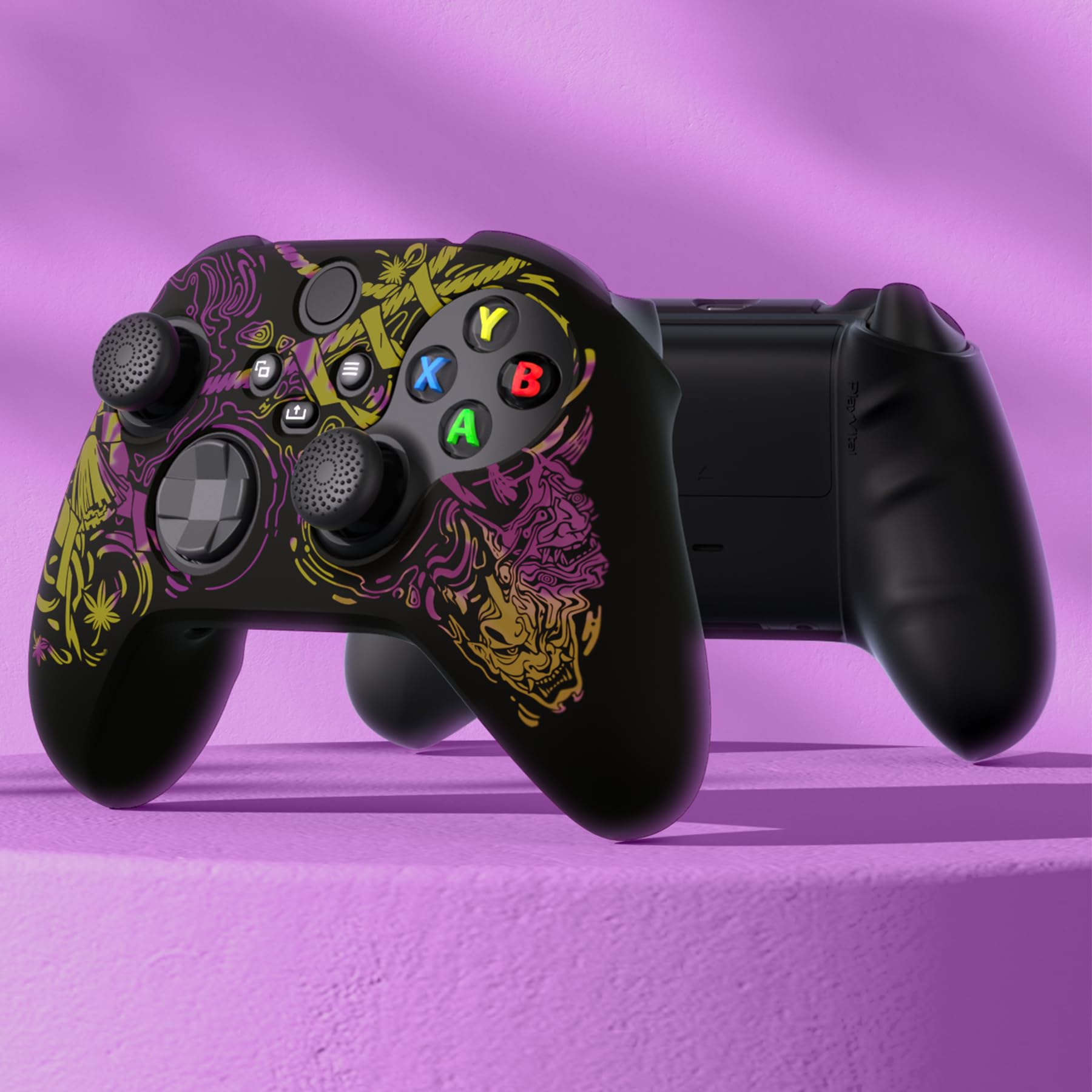 playvital Coque Souple en Silicone antidérapant pour Manette Xbox Series X, Coque de Protection en Caoutchouc pour Manette Xbox Series S avec Capuchons Noirs pour Les Pouces – Samurai Prajna (Violet