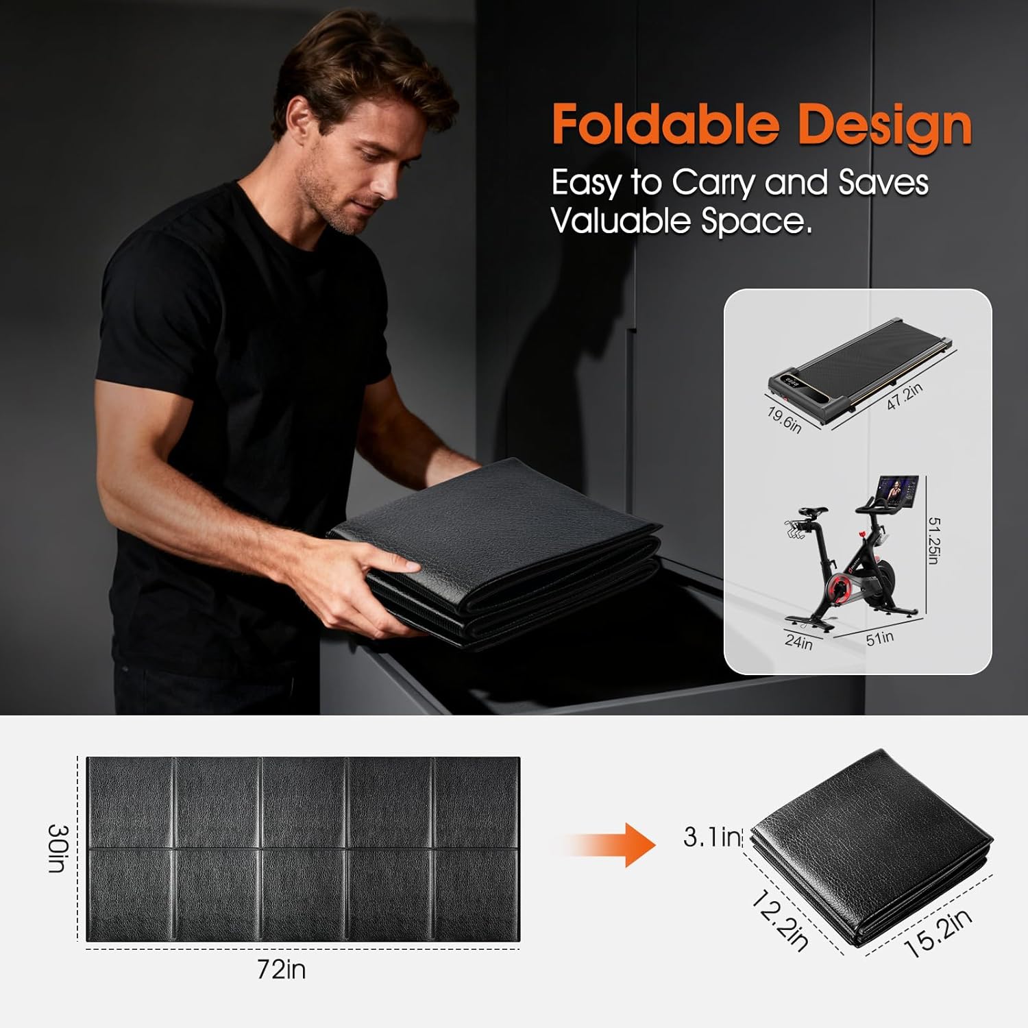 57" x 25" 6MM Thick Tailor-Made Walking Pad Mat for Carpet Hardwood Floors, Thick Foldable Treadmill Mat Carpet,Waterproof,Ordorless,No Slip,Noise Reduce,Shocking Absorbing,Rubber Foam Matt Equipment Floor Protector