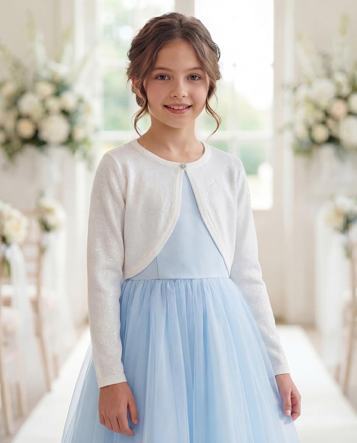 BOLEROSE Girls Long Sleeve Sparkle Cardigan Childrens Kids Bolero Shrug - Image 8