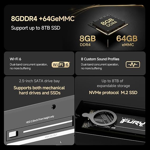 DMP-K8 PRO Hi-Fi Streamer,DAP,DAC,Preamp,CD Player,AI Music Player,8GDDR4+64GeMMC,Support up to 8TB SSD,Dual ESS9039PRO,WIFI6,Airplay,DLNA,32Bit/768kHz DSD512,Parametric EQ,UV Meters,Spectrums