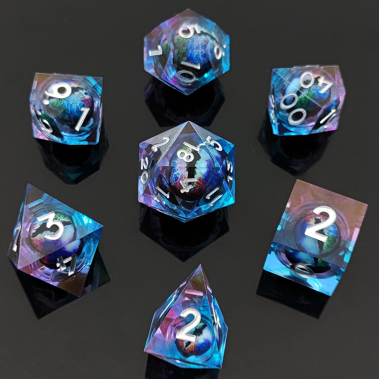 ORUZA 7 PCS Dragon Eye DND Dice Liquid Core D&D Dice Resin Sharp Edge Polyhedral D&D Dice Set for Dungeons and Dragons Role Playing Die D20 D12 D10 D8 D6 D4 D% - Image 2