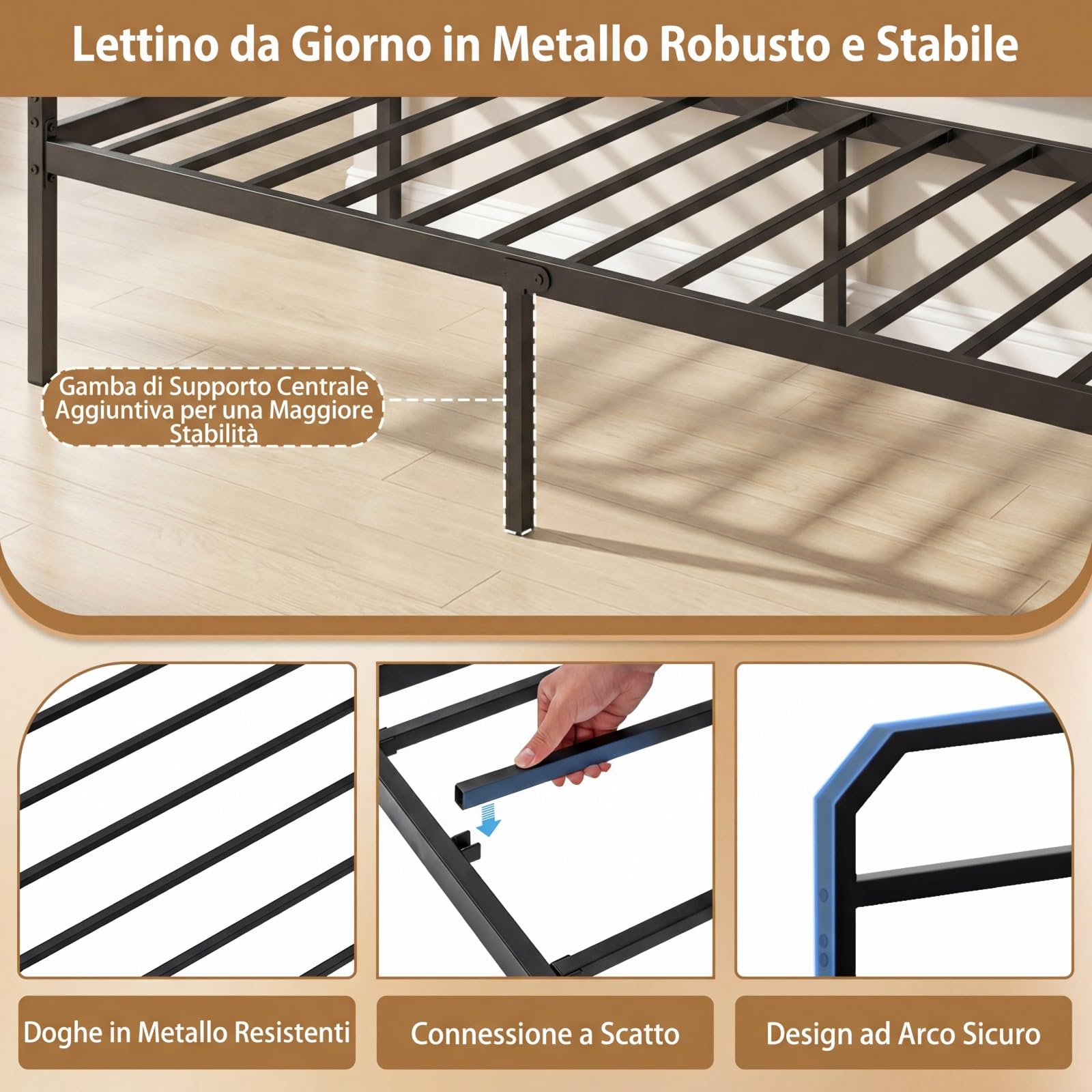 COSTWAY Letto Estraibile, Divano Letto Singolo con Luci LED e Stazione di Ricarica, Lettino Matrimoniale con Struttura in Metallo, 2 Pz 90x200 cm, per Soggiorno e Camera da Letto (Nero)