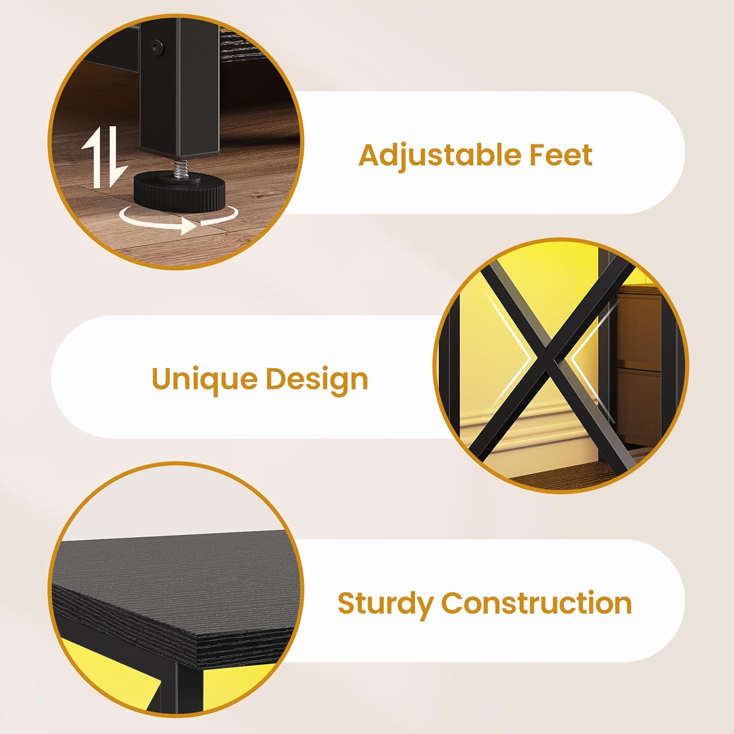 BTHFST TV Stand with LED Lights & Power Outlets, for TVs up to 85 Inches, 6 Fabric Drawers Entertainment Center with Open Storage Shelves, 71" TV Media Console Table for Living Room, Bedroom, Black - Image 7