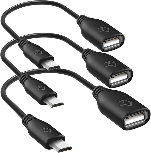 Rankie Micro USB (Male) to USB 2.0 (Female) Adapter, On-The-Go (OTG) Convertor Cable, 3-Pack, Black