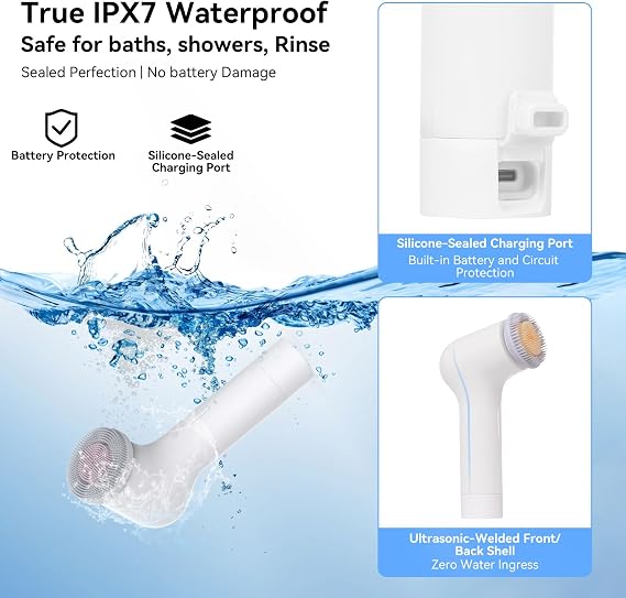 Electric Facial Cleansing Brush - Rechargeable Silicone Face Scrubber exfoliator, Face wash Machine, Pore Cleansing Brush for Women and Men,3Speeds,Waterproof, Exfoliating & Massage, White