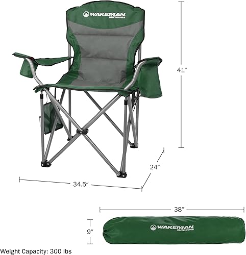 Miniatura 3 de Wakeman - Silla de campamento de gran tamaño de 300 libras, silla plegable resistente con bolsa enfriadora y bolsa de transporte para campamentos,