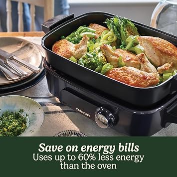 Cuisinart Cook in 5 in 1 Multi Cooker Grill, Sear, Steam, Simmer and Slow Cooker Non-Stick, Interchangeable Plates and Pans Stackable, Easy Storing Energy Efficient Midnight Grey