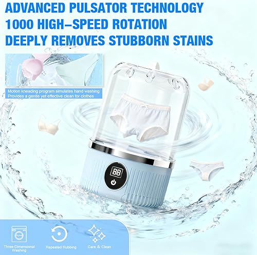 Miniatura 3 de Lavadora de ropa interior, mini lavadora portátil, lavadora inalámbrica recargable de 3000 mAh, lavadora inalámbrica pequeña portátil para uso