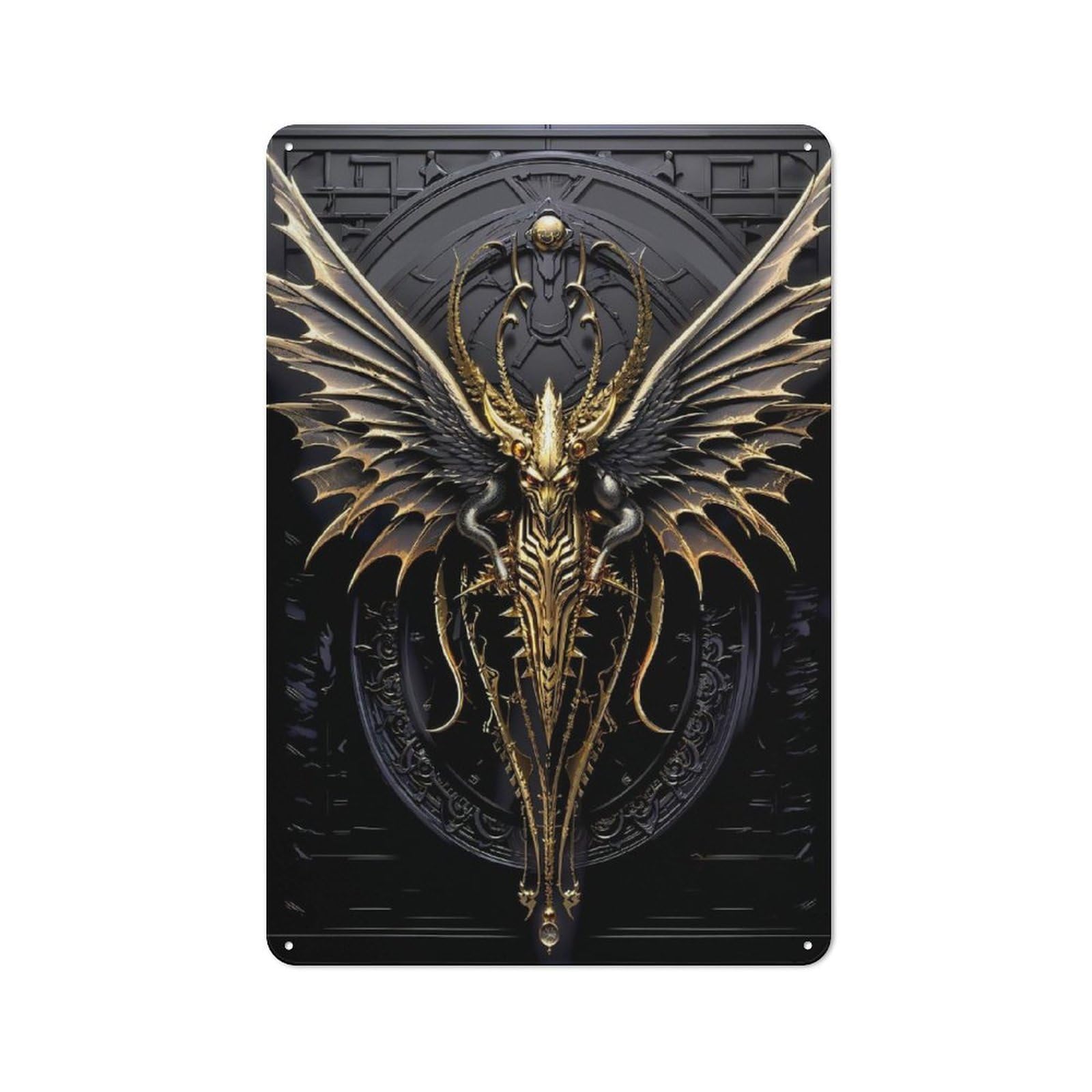 Junmoney Style-12 Golden Dragon Sovereign Understated Metal Wall Decor 30X20cm, Office Metal Sign For Office, Study, Studio Or Hallway