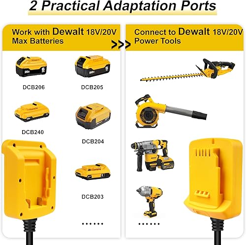 Miniatura 3 de TAIRDA Adaptador de batería para batería DeWalt de 18 V20 V a herramientas eléctricas inalámbricas DeWalt 18V20V, con cable de 4.9 pies, amarillo