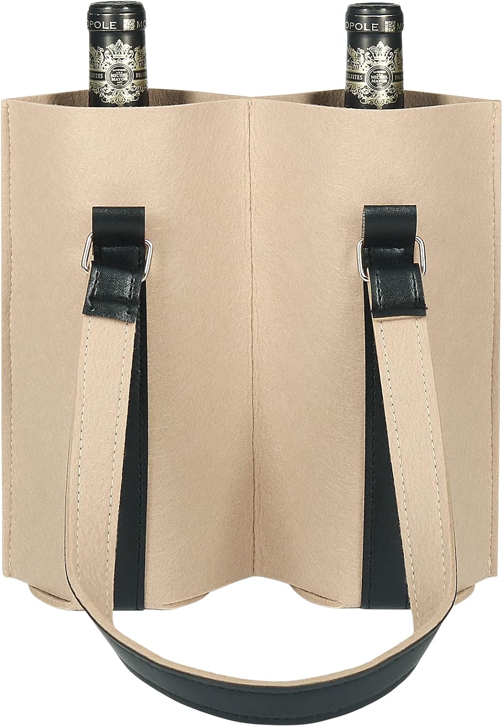 Shintop Double Wine Gift Bag, Felt Wine Carrier Tote Bag with Handle for Wedding Birthday Christmas Party Favors (Beige)