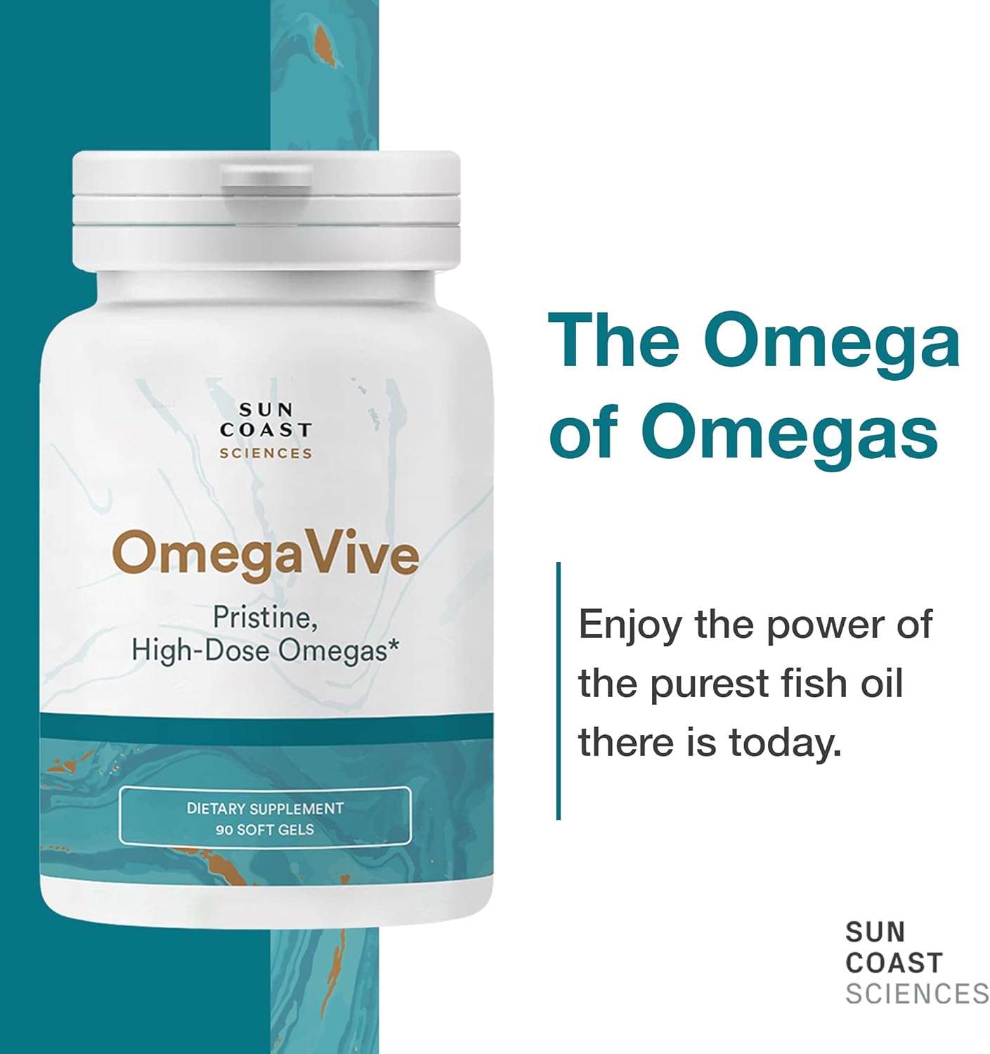 Sun Coast Sciences OmegaVive - Pure Fish Oil with Omega 3 EPA and DHA - 90 Vegetarian Softgels - Supports Skin Health and Overall Wellness and Vitality - Lemon Lime Flavor - Made in USA : Health & Household