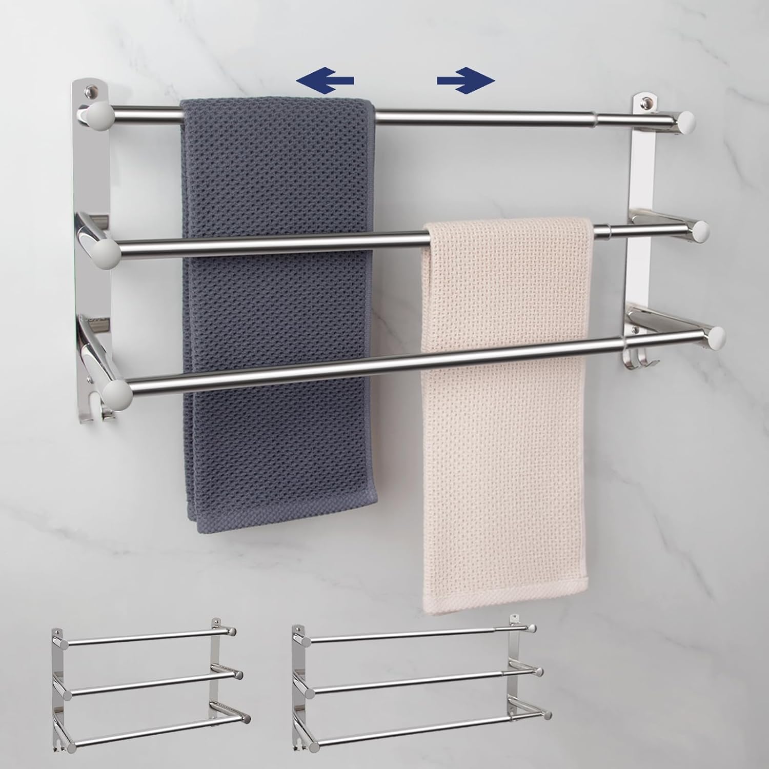 TANiCE Handtuchhalter Verstellbar 40-70 Cm - Edelstahl Handtuchstange Für Bad & Küche