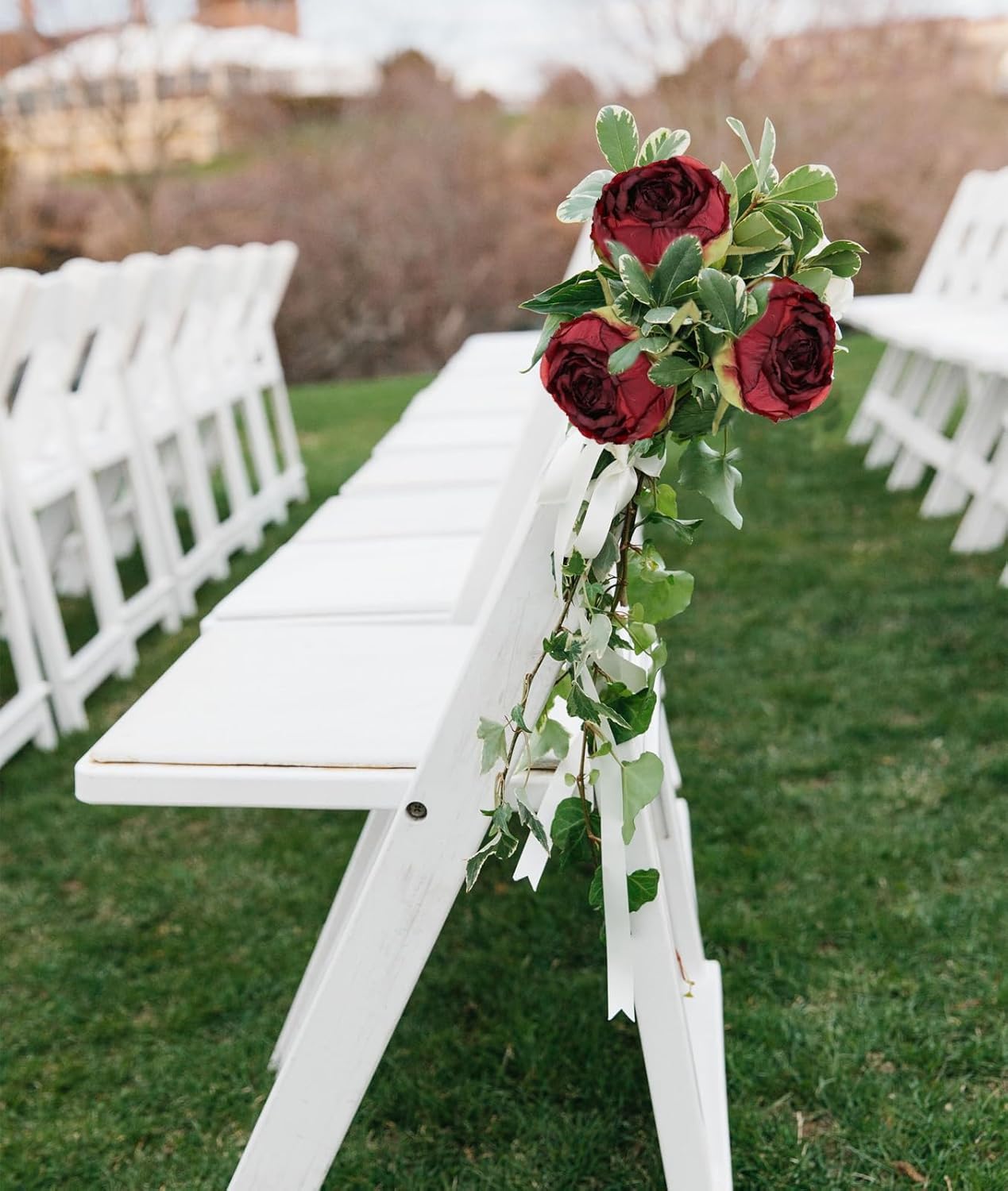 Artificial Peonies,24PCS Vintage Fake Peonies Flower Heads 2.56" Realistic Burgundy Roses with Stems for Wedding Chair Sign Cake Party Home Decoration (Burgundy)