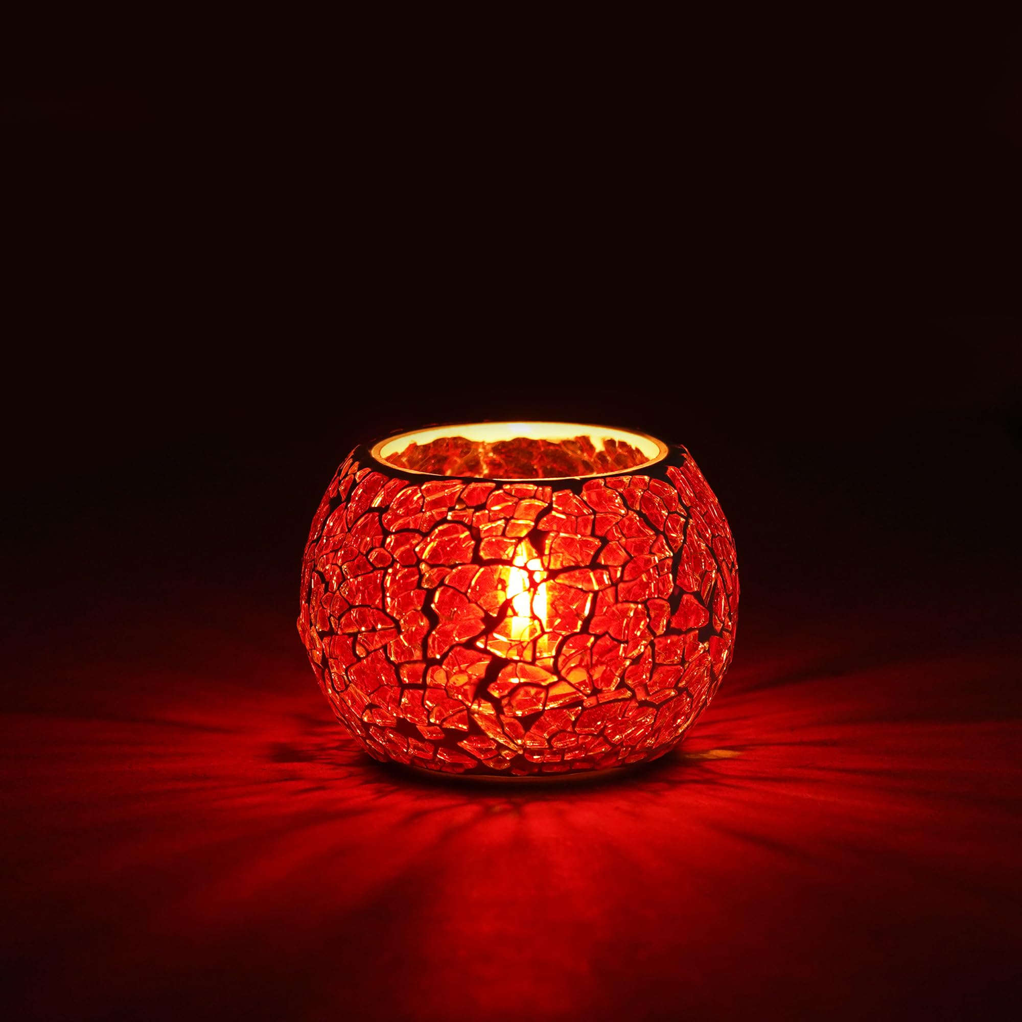 Red Mosaic Glass Tea Light Holder - Diwali Decor -7