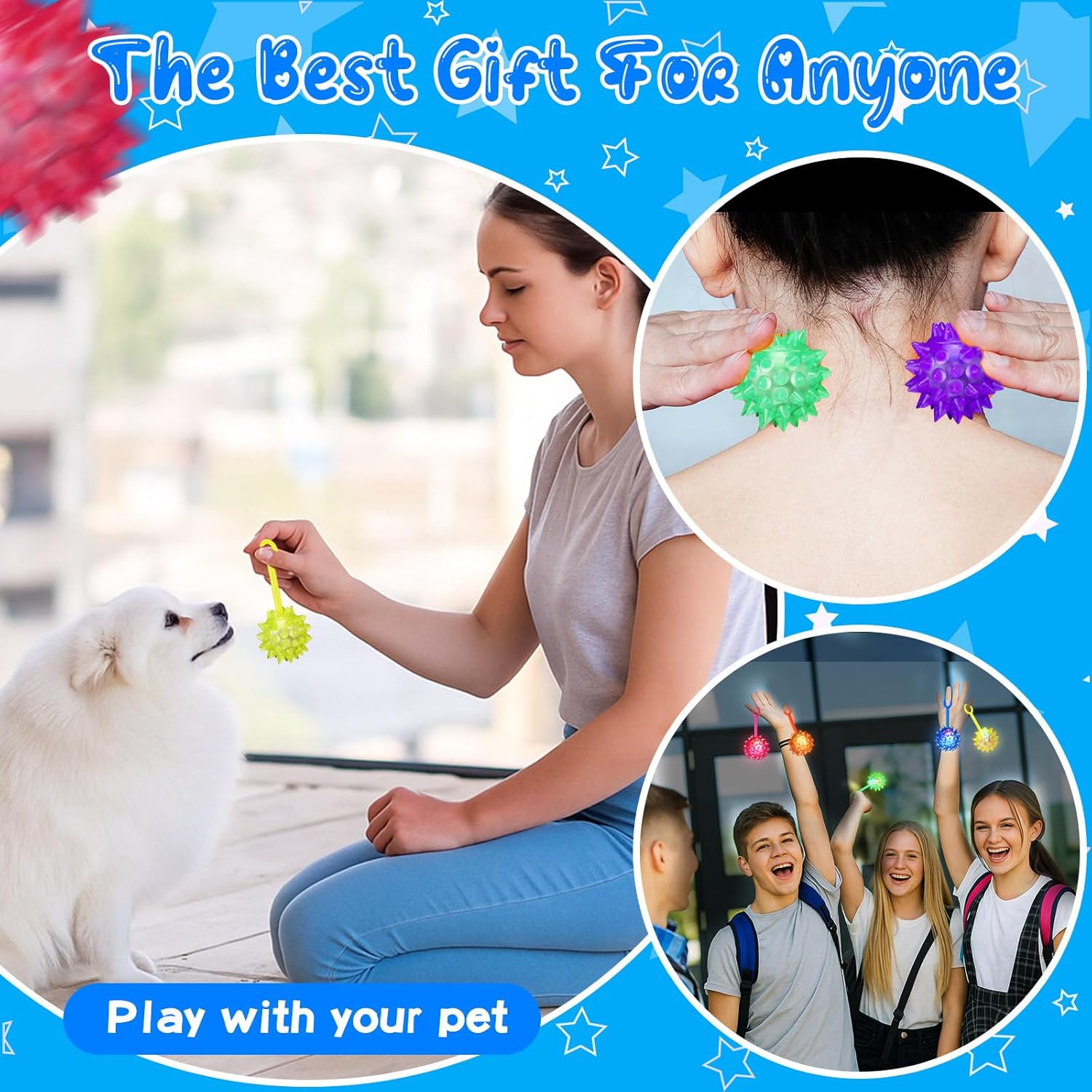 Sotiff 100 Pcs Mini Light up Ball Spiky LED Bouncy Flashing Ball Multicolor Stress Relief Balls Rubber Sensory Glow Balls Carnival Prizes Bulk Items Gifts Birthday Party Favors, 1. 5 Inch