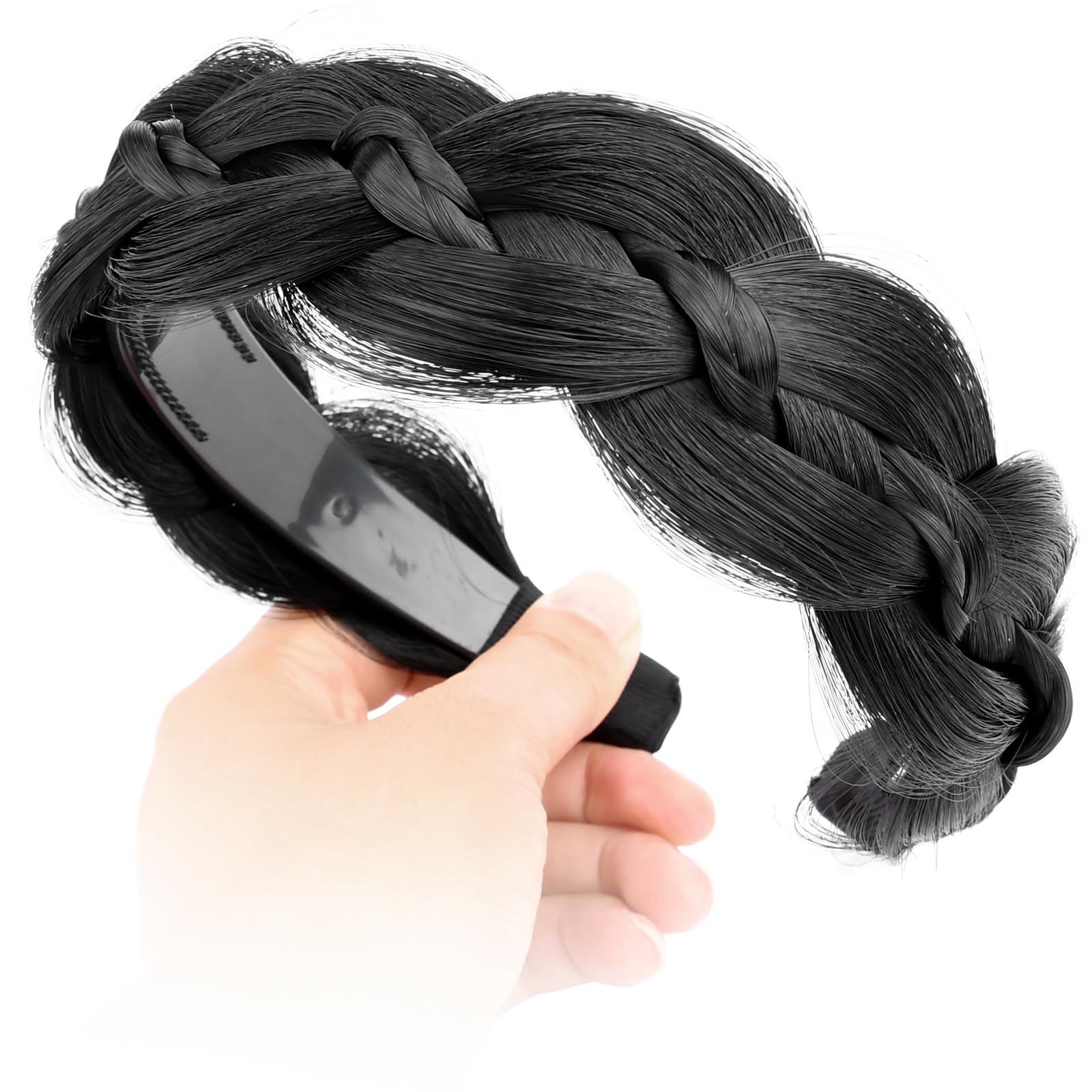 BOBIYA Plaited Hair Headband with Tooth Braid Hair Headband with Teeth Wide Braided Hair Headband (Black, One Size) - Image 3
