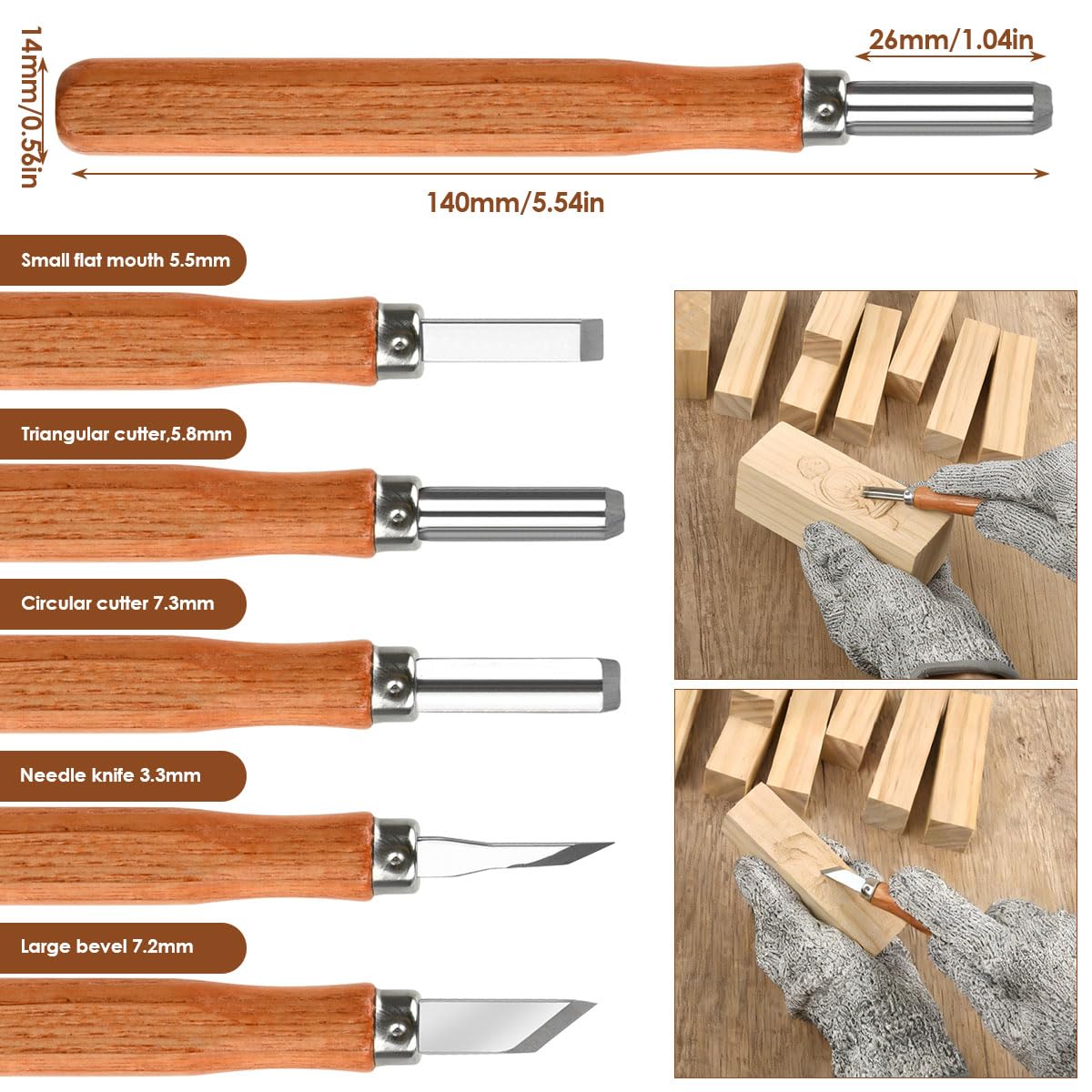 23pcs Kit Sculpture Bois, Kit de Sculpture Sur Bois avec 5 Couteaux à Détails, 4 Couteaux à Sculpter, 9 Bois à Sculpter, Pâte à Polir, Gants, Sac PU, Kit Sculpture Sur Bois, pour débutants&pros