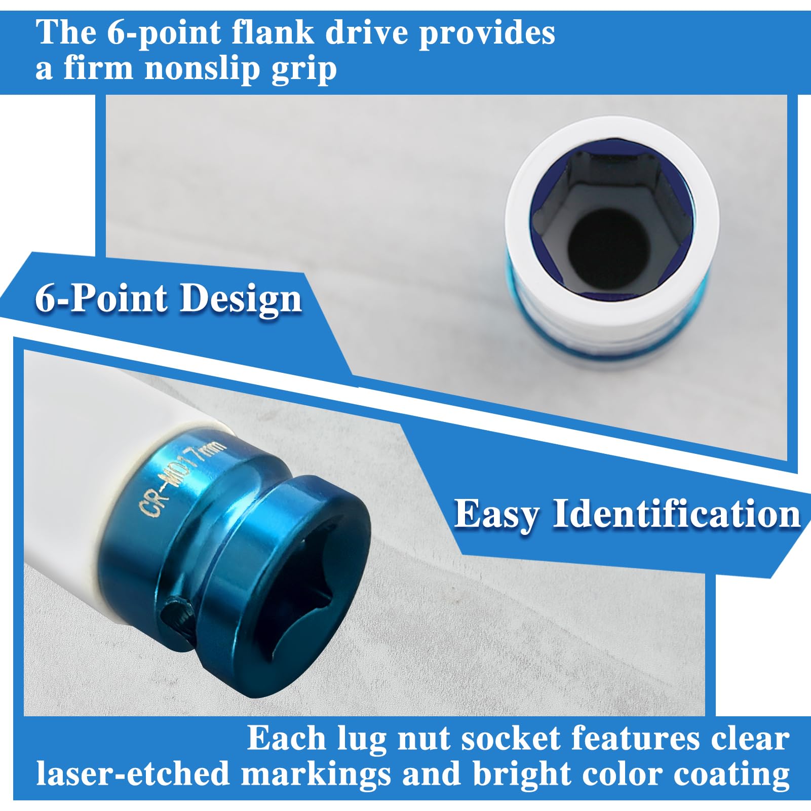 LEONTOOL 5 Pcs 1/2 Inch Drive Deep Impact Socket Set Metric, Non-Marring Protective Wheel Lug Nut Impact Socket - Image 3