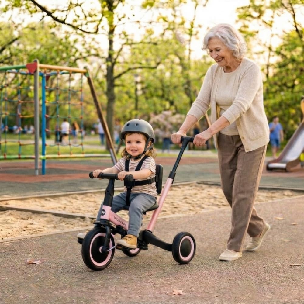 6in1 Dreirad ab 1 Jahr mit Schubstange - Rosa Laufrad für Baby | Kinderfahrrad Faltbar 1–5 Jahre Laufräder Multifunktionales und Stabil Sicherheit Lauflernrad für Ihr Kind