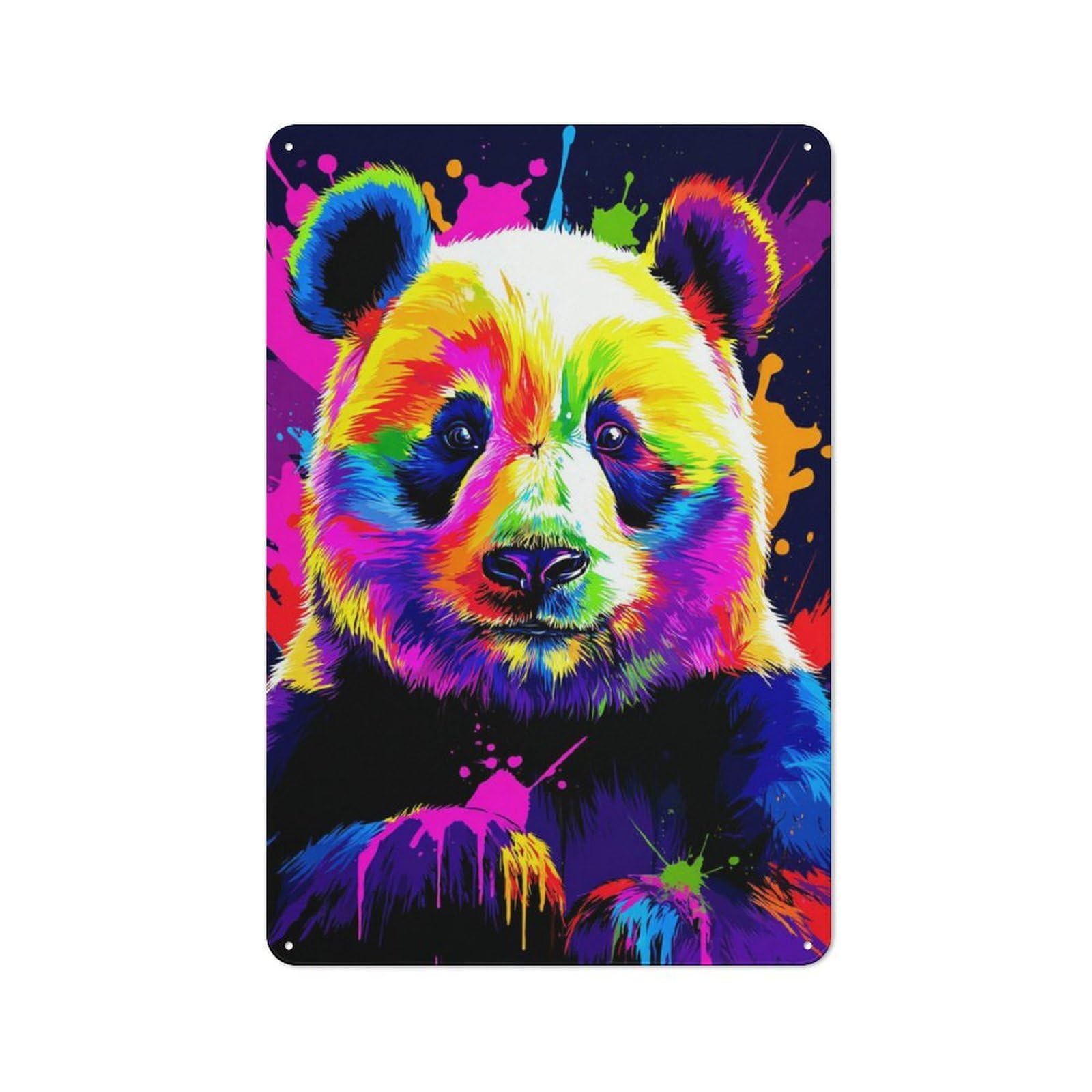Junmoney Colorful Panda Artwork Metal Plaque With Design 30X20cm, Cosy Diner Style Decor For Coffee Bar, Kitchen, Bistro Or Tea Corner