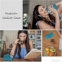 Vista 7 de Funda tipo cartera para iPhone 13 Mini, [bloqueo RFID] Funda protectora de piel sintética con ranura para tarjetas y bolsillo para efectivo para Azul
