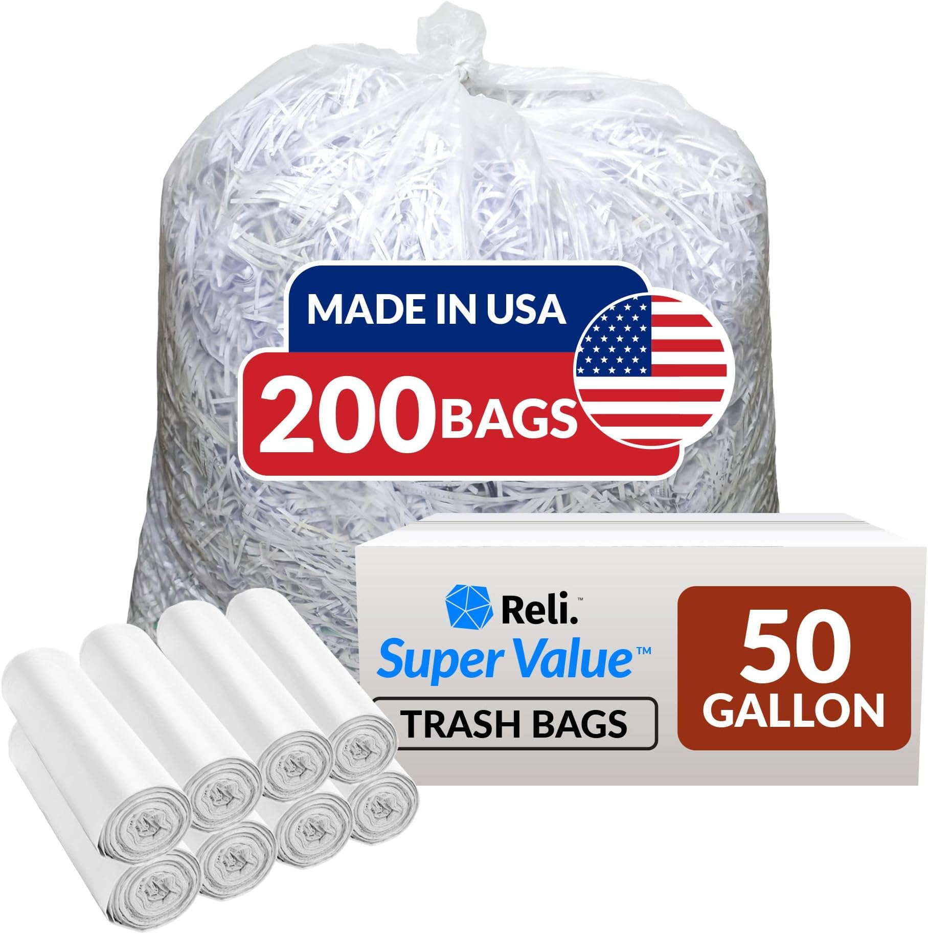 Trash Bags, 50 Gallon (200 Count) (Clear), Made in USA | Star Seal High Density - Easy Grab Rolls - Can Liners, Garbage Bags with 45 Gallon (45 Gal) - 50 Gallon (50 Gal) Capacity