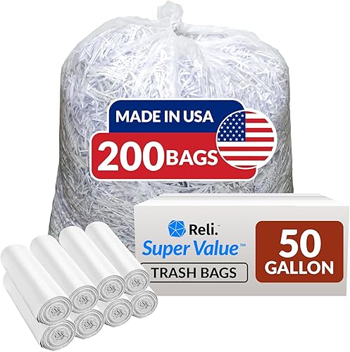 Reli. Bolsas de basura prémium de 50 galones  200 unidades  Fabricadas en Estados Unidos  Resistentes  A granel  Supervalor  Bolsas de basura